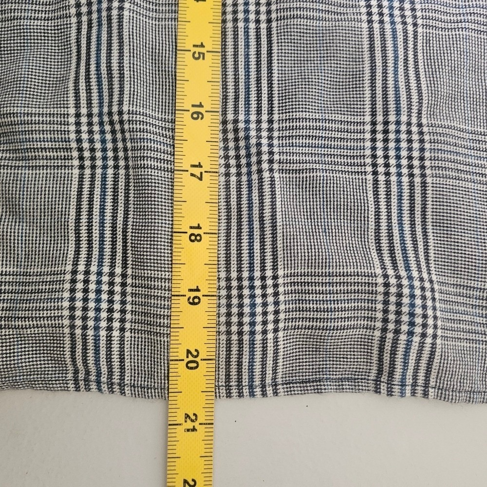 Zara Basic Women Small‎ Grey Plaid Top Green Racing Stripe Puff Sleeve Preppy ~ - Picture 7 of 7
